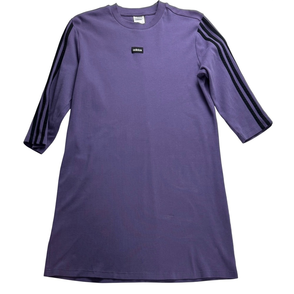 Adidas dress 3/4 sleeve purple sporty women XL 3 striped crew neck